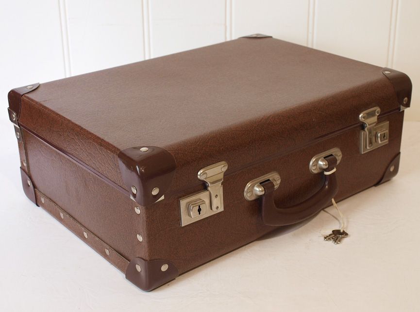 Retro VINTAGE 50s Small Brown SCHOOL CASE Hard SUITCASE + Keys eBay