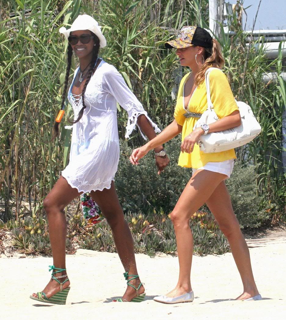 Naomi Campbell on the beach in St. Tropez 7/19. Lipstick Alley