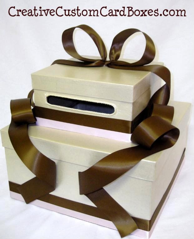 2 tier shimmery champagne Creative Custom Card Box with Chocolate brown