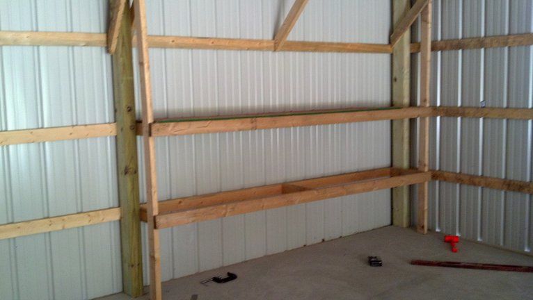 How to build shelves in a pole barn