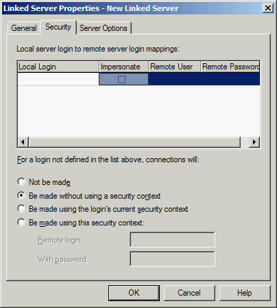 Linked Server Properties - Security