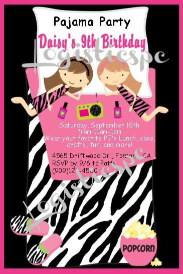 Zebra Sleepover Birthday Invitation U Print 4 Designs Ebay