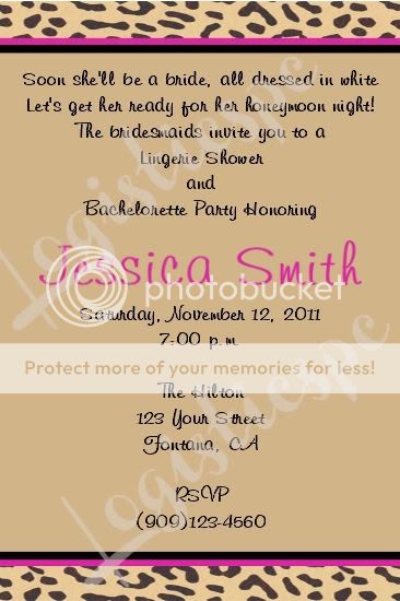   / Bridal Shower Leopard Zebra Invitation U Print / 24 Designs  