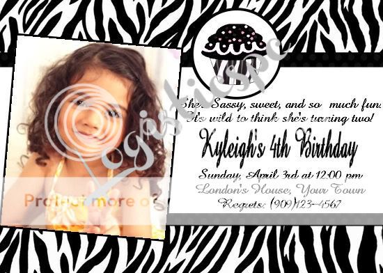 Zebra Cupcake Invitations  