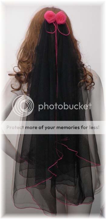 Medieval Gothic Fairy Black & Hot Pink Bridal Veil  