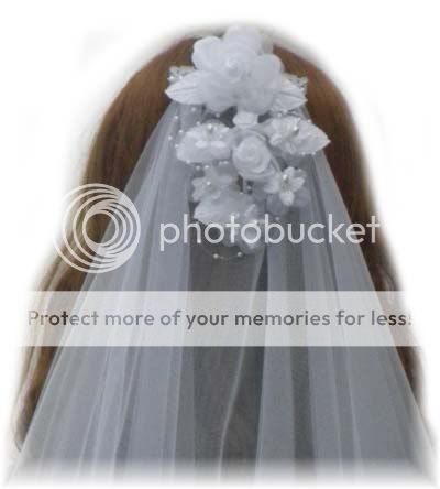 Fairytale White Bridal Veil White Lace Edging & Flowers  